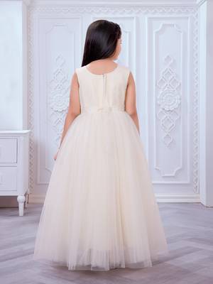 cream net gown with sequins and oversized bow 2