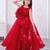 red organza gown with sleeveless style