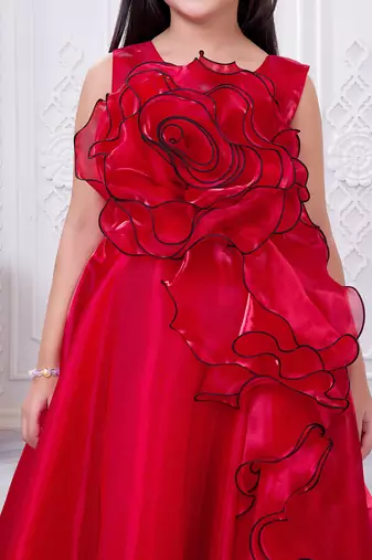 red organza gown with sleeveless style