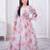 off white organza gown with floral printed design