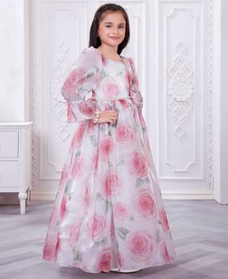off white organza gown with floral printed design 3