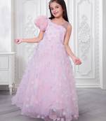 baby pink organza gown with floral print design