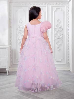 baby pink organza gown with floral print design 2
