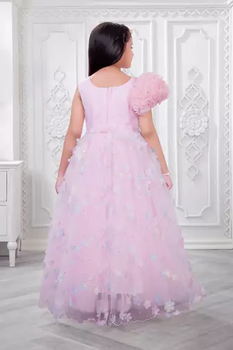 baby pink organza gown with floral print design