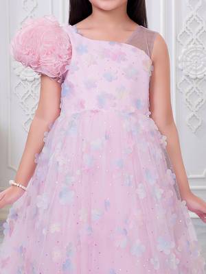 baby pink organza gown with floral print design 5
