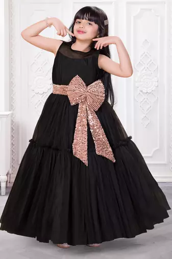 black net party gown with sequin bow for girls
