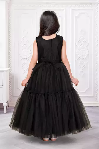 black net party gown with sequin bow for girls