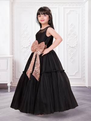 black net party gown with sequin bow for girls 3