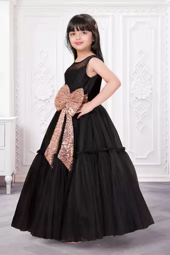 black net party gown with sequin bow for girls