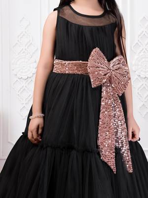 black net party gown with sequin bow for girls 4