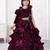 wine organza ruffle party gown for girls