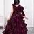 wine organza ruffle party gown for girls