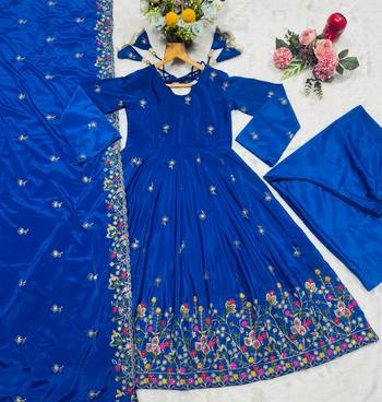 Blue silk embroidered Anarkali suit 5