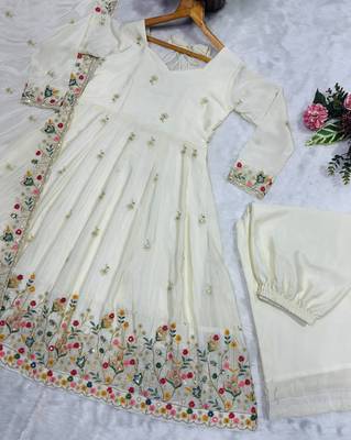 Off white silk embroidered Anarkali suit 5