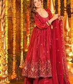 Red silk embroidered Anarkali suit
