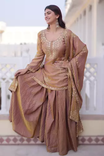 peach velvet embroidered top pant and dupatta