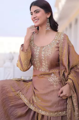 peach velvet embroidered top pant and dupatta