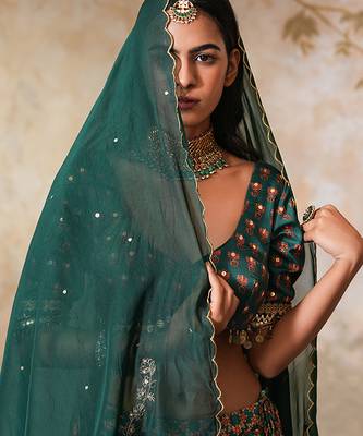 Green Printed Crepe Lehenga Set 2