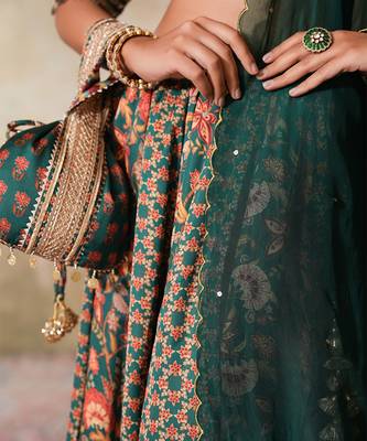 Green Printed Crepe Lehenga Set 3