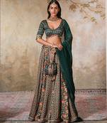 Green Printed Crepe Lehenga With Dupatta