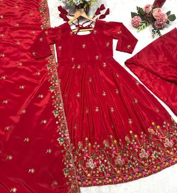 Red silk embroidered Anarkali suit 5