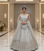 Grey Satin Silk Sequin Embroidered Lehenga Choli set with choli and dupatta