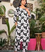 white cotton kurta set with floral printed design