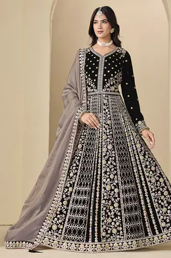 black velvet salwar kameez with embroidered work
