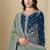 teal blue velvet salwar kameez with embroidered work