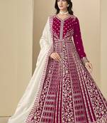 rani pink velvet salwar kameez with embroidered work