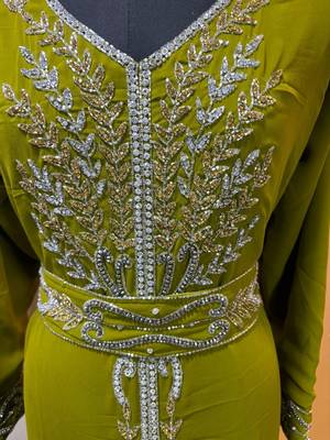 Lime green - takchita gold and silver stone work kaftan 3