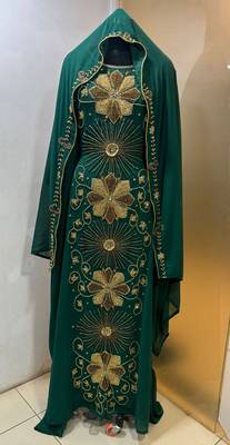 Emerald green - heavy beaded luxury farasha kaftan 1
