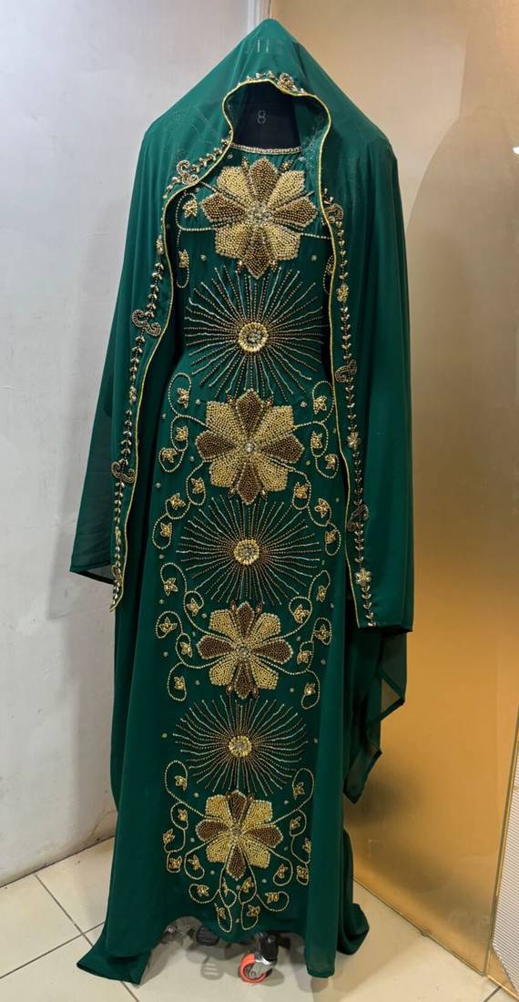 Emerald green - heavy beaded luxury farasha kaftan