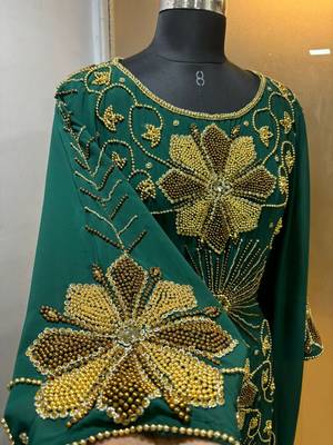 Emerald green - heavy beaded luxury farasha kaftan 3