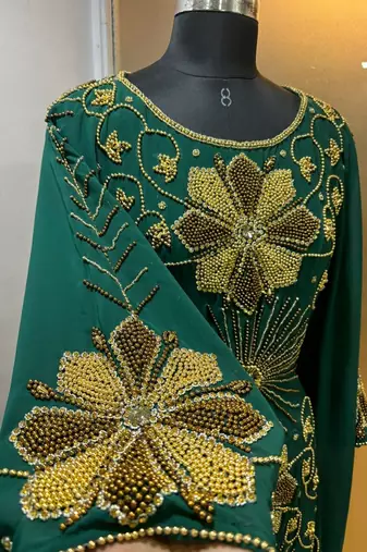 Emerald green - heavy beaded luxury farasha kaftan