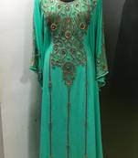 Sea green arabic fancy sleeves kaftan with heavy beading work
