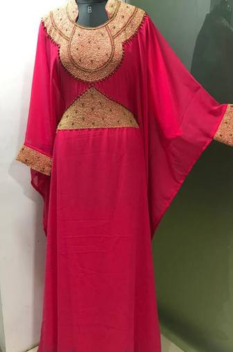 Pink gold work arabic jalabiya kaftan