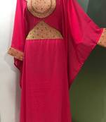 Pink gold work arabic jalabiya kaftan
