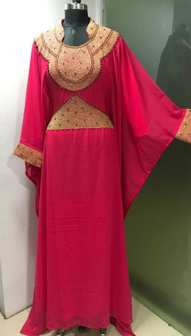 Pink gold work arabic jalabiya kaftan