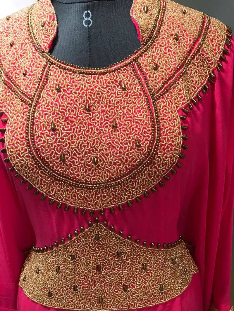 Pink gold work arabic jalabiya kaftan