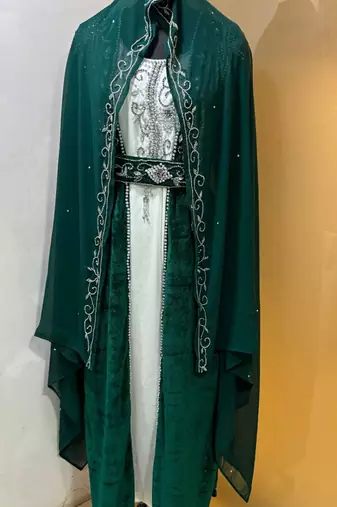 Emerald green velvet jacket designer moroccan takchita kaftan