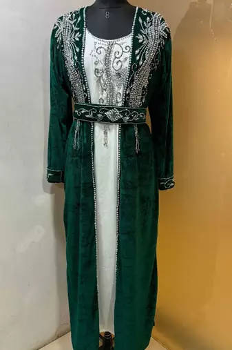 Emerald green velvet jacket designer moroccan takchita kaftan