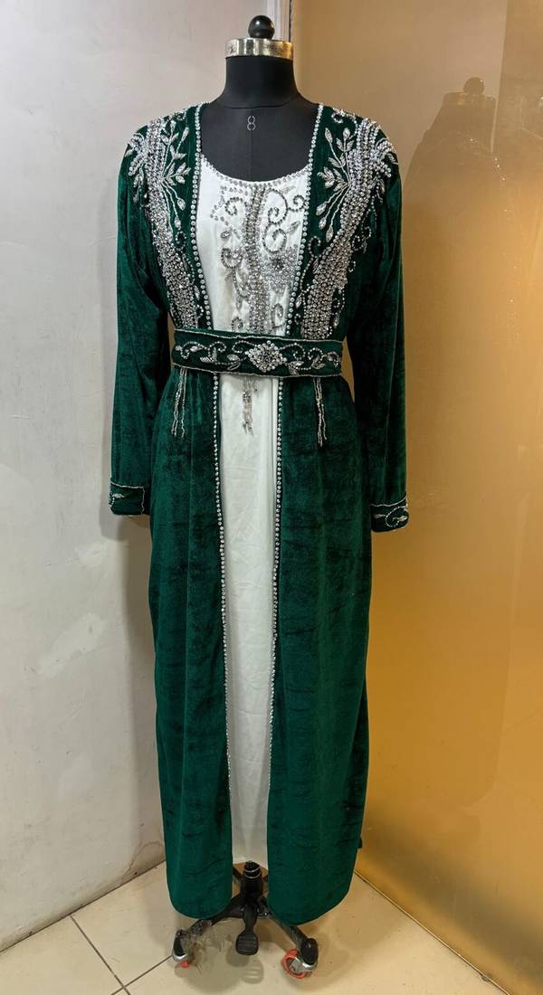 Emerald green velvet jacket designer moroccan takchita kaftan