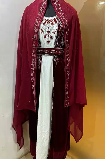 Maroon velvet jacket designer moroccan takchita kaftan
