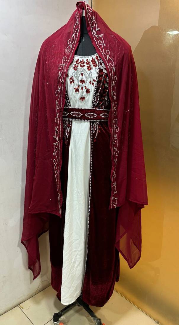 Maroon velvet jacket designer moroccan takchita kaftan