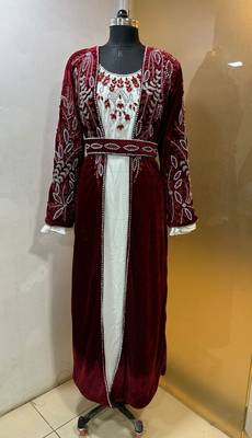 Maroon velvet jacket designer moroccan takchita kaftan 2