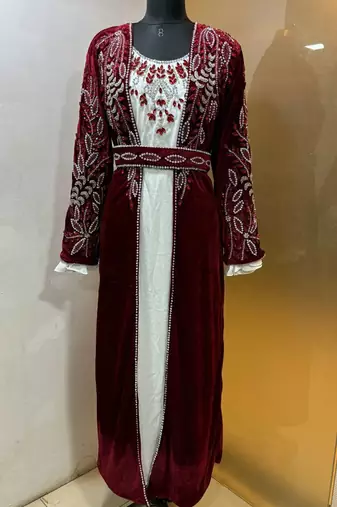 Maroon velvet jacket designer moroccan takchita kaftan