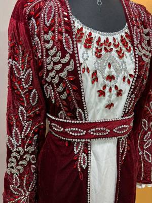 Maroon velvet jacket designer moroccan takchita kaftan 3