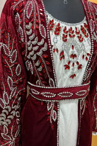 Maroon velvet jacket designer moroccan takchita kaftan