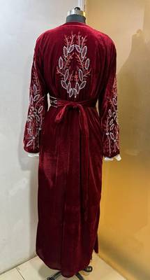 Maroon velvet jacket designer moroccan takchita kaftan 4
